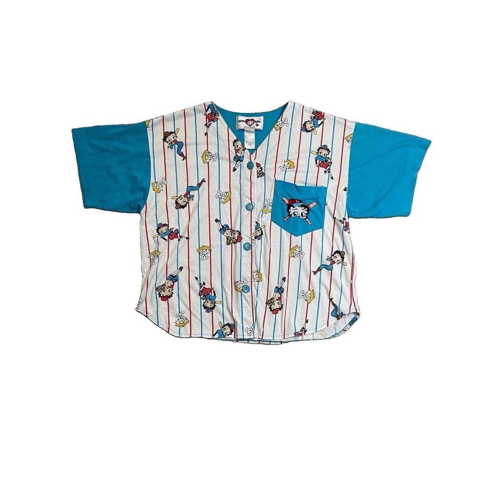 VTG‎ 1994 Betty Boop Baseball Jersey Shirt Women's Size M Button Front
